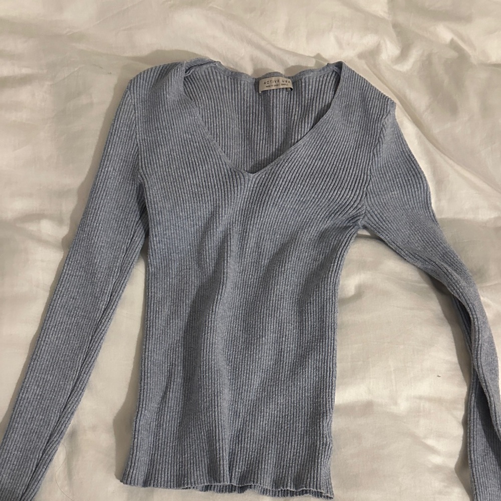 Active USA Light Blue Ribbed Long Sleeve Top